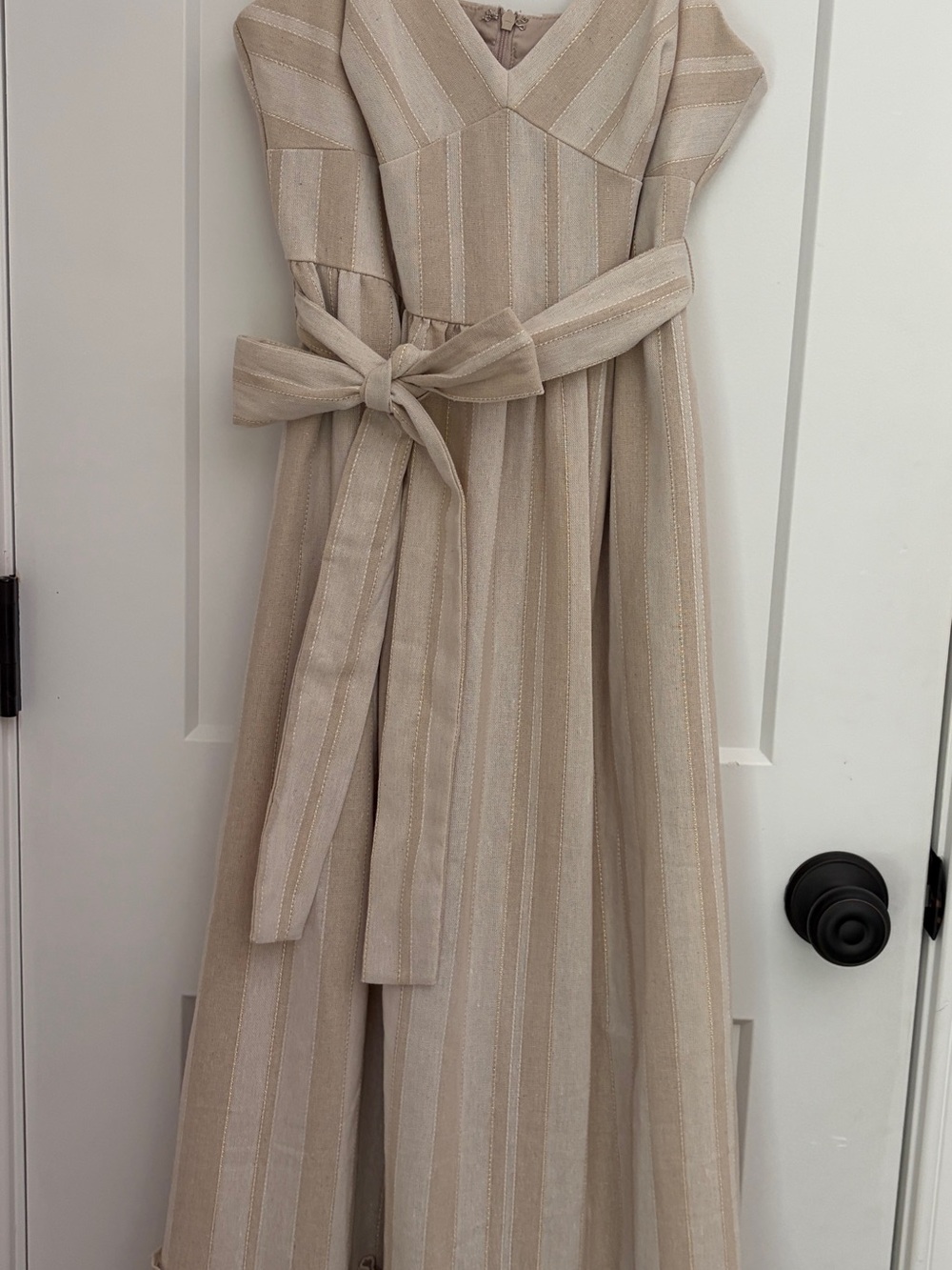 Taylor Cream and Beige Striped Maxi Dress with Tie Waist